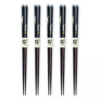 Wooden Tsukizakura Set of Current Model J-kitchens Chopsticks, Pattern, Black, 5, 23.5cm,