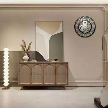 Деревянные настенные часы на батарейках, бесшумные, не тикающие, с металлической стрелкой, бесшумные, для украшения дома, в индустриальном стиле, ретро, с римскими цифрами, круглые часы для A золотистый