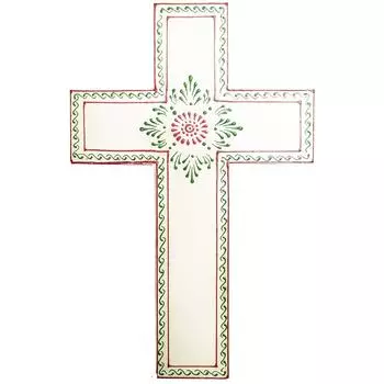Wooden Wall Cross Divine Purity : Handpainted Mangowood Plaque, Large, White белый