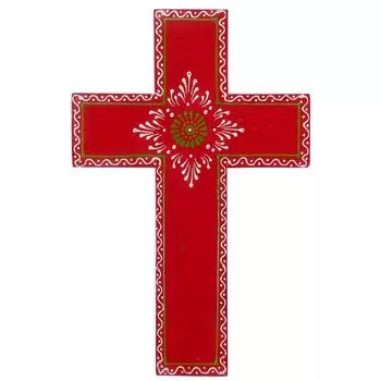 Wooden Wall Cross Holy Spirit : Handpainted Mangowood Plaque, Large, Red красный
