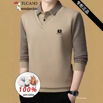 Woodpecker Men s Plush Cotton Long Sleeve Lapel Sweater for Autumn/Winter 185/3XL 160-180 kg