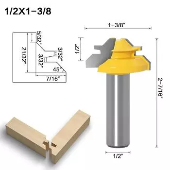 Woodworking 3-piece Engraving Machine Cutter Wood Milling Cutter 45 Degree Mortise Knife Puzzle Cutter Floor Cutter Woodworking Engraving 45 degree tenon knife 1/2 * 1-3/8