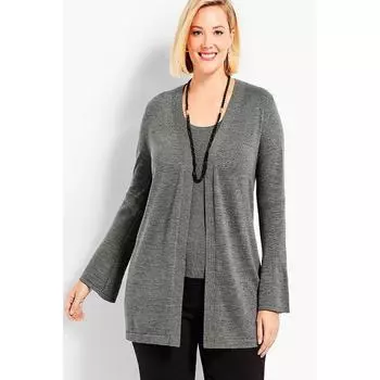 Wool Bell Sleeve Fall and Winter Fashion Shawl without Buckle Cardigan Gray 1XP