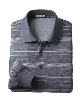 Wool Blend Polo Domestically Wool Long Loose Navy [Little Island] Japanese-made Men s Shirt, S, Produced, Jacquard, Blend, Sleeves, Collared, Autumn,