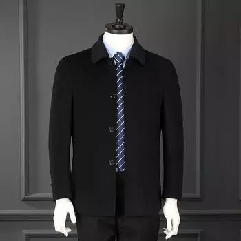 Шерстяная кашемировая куртка мужская с лацканами для людей среднего и пожилого возраста, ветровка, пальто средней длины, осенне-зимнее шерстяное шерстяное утолщение 165