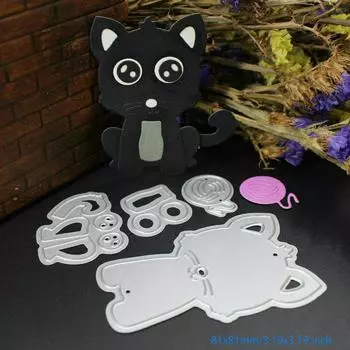 Шерстяной кот, высечки, металлический трафарет, сделай сам, скрапбукинг, альбом, бумажная карта, тиснение, ремесло, высечка, животное