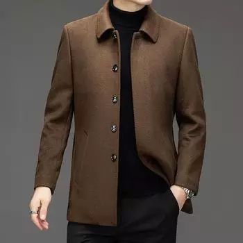 Шерстяное пальто мужское осенне-зимнее, шерстяное, средней длины, для пап среднего возраста, кашемировое шерстяное пальто с лацканами 170
