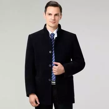 Wool Coat Men s New Style Autumn and Winter Loose Windbreaker for Middle-aged and Elderly People Warm Business Casual Coat Winter Wear M