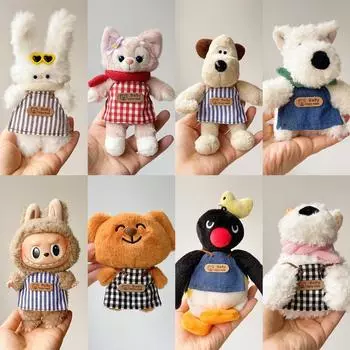 Wool Doll Diy Retro Denim Apron Doll Clothes Mini Doll Plaid Striped Apron Toy