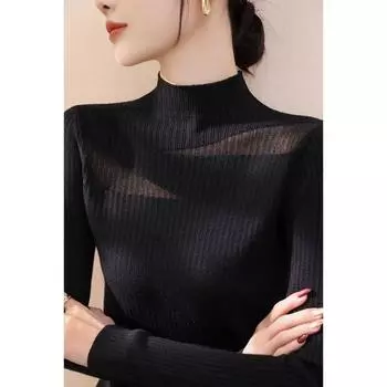Wool Half Turtleneck Mesh Women s Clothing Black Inner Lace Black ~ 5001Y S([Recommended 40.00 kg-50.00 kg]])