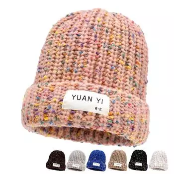 Шерстяная шапка Конфетка Женская Осень Зима Теплая Защита ушей Вязаная шапка серый