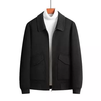 Шерстяная куртка осень и зима, новая мужская двусторонняя шерстяная деловая повседневная шерстяная куртка с застежкой-молнией на лацканах 170 чёрный