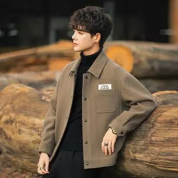Wool Jacket Men s Autumn and Winter Casual Lapel Tooling Ruffian Handsome Short Versatile Coat Top L белый
