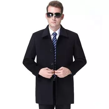 Wool men s middle-aged and elderly dad s clothing cashmere woolen mid-length coat winter lapel single-button simple coat 165