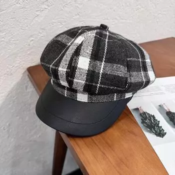 Wool Retro Grid Blended Cap Women Sunshade Cozy Wear Girl Travel Supplies Hat