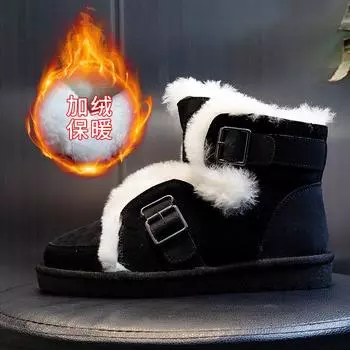 Wool snow boots women s winter 2025 velvet thickened flat-bottomed high-heeled medium tube cotton short boots locomotive women s shoes cold-proof 35