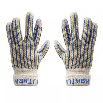 Wool Striped Gloves Letter Winter Velvet Mittens Retro Knitted Gloves Outdoor Thin