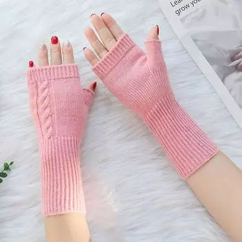 Wool Twist Crochet Knitting Hand Mitten Women Arm Warmers Korean Knitted Gloves Fingerless Gloves чёрный