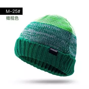 Woolen Cap Autumn and Winter Men s and Women s Fashion Sleeve Cap Thickened Knitted Hat Warm Hat Ski Cap Running Cap K-style Tide Olive Green (M-25)
