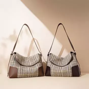 Woolen Checkered, Large-capacity, Fashionable, Commuter Single-shoulder Bag, Hand Bill, Underarm Bag for Women