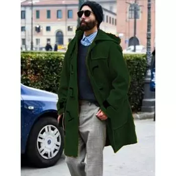 Woolen Coat Men s Horn Buckle Thickened Hooded Jacket New Product M имбирный