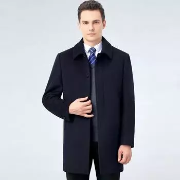 Шерстяное пальто мужское средней длины деловая мужская одежда новое шерстяное шерстяное пальто гусиный пух галл кашемир утолщенное зимнее пальто 170