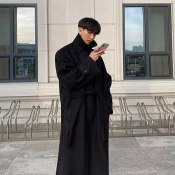 Woolen Coat Men s Winter Thickened Mid-length Korean Style Trendy High-end Knee-high Windbreaker Woolen Coat M