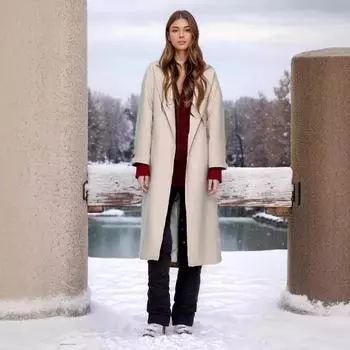 Woolen Coat Women s Knee Thickened Lapel Extra Long Slim Jacket S