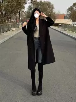 Шерстяное пальто женское среднее и длинное маленькое осенне-зимнее шерстяное для колледжа S