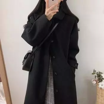 Woolen Coat Women s Retro Black Thick Coat From Spring And Autumn Period L
