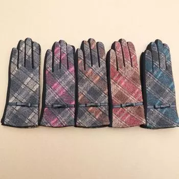 Woolen Diagonal Plaid Tree Fat Buckle Fashionable Warm Plush Gloves Cold Autumn Women S Cycling Gloves average size серый