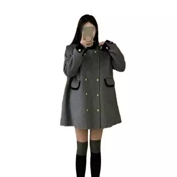 Шерстяная куртка 2024 новый темперамент утолщенное теплое шерстяное женское пальто средней и длинной длины серого цвета S серый