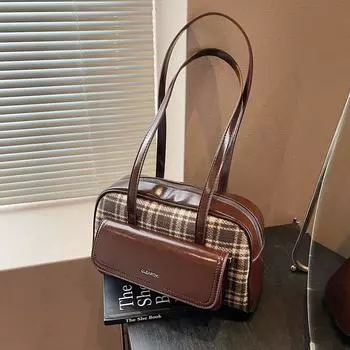 Шерстяная клетчатая сумка, женская модная сумка через подмышку, простая и вместительная сумка для поездок на работу. красный