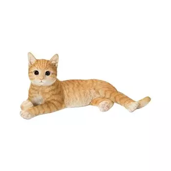 Woovia Relaxed Brown Tabby Cat 38 x 23 x 17cm Doll Figure Ornament Animal Garden Decoration Cat H22183-1