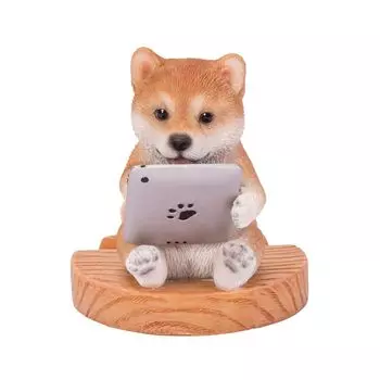 Woovia Shiba Inu Watching Tablet Smartphone Stand 9 x x Doll Figure Ornament Animal Garden Decoration Dog H22330 7.5 8.3cm
