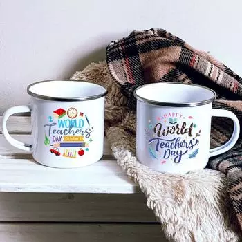 Word Teacher day Ever Enamel Mugs Teacher s Day Best Original Teacher s Gift Drink Juice Coffee Cocoa Milk Beer Handle Mug 360ml