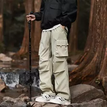Work Pants for Men s Spring and Autumn Loose Multi-pocket Casual Pants Quick-drying Pleated Paratrooper Charge Pants Outdoor Wide-leg Pants M