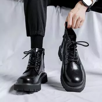 Work Safe мужские ботинки PU с высоким берцем, круглым носком, толстой подошвой, с высоким верхом, завязывающимися шнурками, противоскользящие, деловые, повседневные, британского стиля, уличные ботинки 38