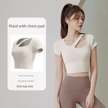 Workout Clothes Women s Short-Sleeved Summer Thin Yoga Jacket Breathable Mesh Red Professional Slim Look Running Quick-Drying Exercise T-shirt Ivory short sleeve S