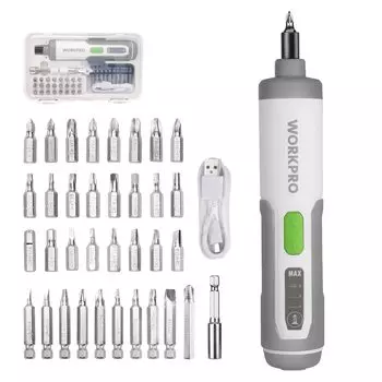 WORKPRO Electric Screwdriver Набор отверток Аккумуляторная электрическая отвертка Сменная Регулируемый крутящий момент Ручное использование Светодиодная подсветка 34 биты