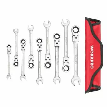 WORKPRO Flex трещоточный ключ комбинированный гаечный ключ поворотная головка 72 шестерни набор из 9 гаечных ключей для сборки авторемонта техобслуживания мастерить своими руками сумка для хранения