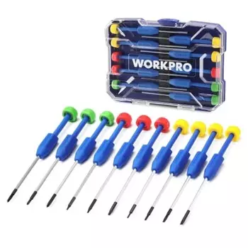 WORKPRO Precision Screwdriver Set, Special Screwdriver, Watch Screwdriver, Set of 10, Magnetic Screwdriver, Phillips, Minus, Torx, Rotating Cap, Belt,