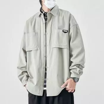 Спецодежда, мужская рубашка с длинными рукавами для пожилых людей, красивая одежда, трендовая осенняя рубашка для мальчиков, куртка, мужские весенние и осенние модели M чёрный