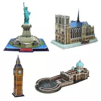 World Building 3D Puzzle Advanced 4 Статуя Свободы типа B + Нотр-Дам Париж + Собор на Холи-Болл-Роуд + Лондонский Большой Вен