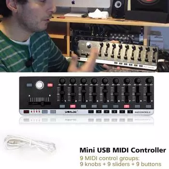 Worlde EasyControl.9 Портативный MIDI-контроллер Mini USB 9 Slim-Line Control