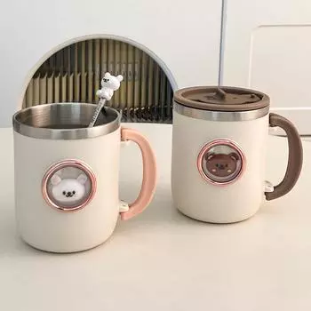 WORTHBUY 450 мл кружка для чая, молока, кофе, чашка из нержавеющей стали 316 с крышкой и ручкой, креативная чашка для воды, студенческая посуда для взрослых