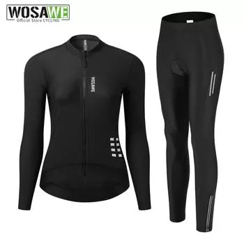WOSAWE Длинные рукава велосипедные майки комплекты шоссейные велосипедные рубашки велосипедные длинные штаны 5D гелевые подушечки XS чёрный