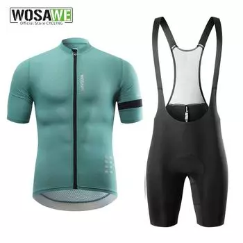 Wosawe Мужские велосипедные комплекты, быстросохнущие дышащие велосипедные костюмы, велосипедные майки и нагрудники, шорты, 5D гелевые подушечки US/EU S зелёный