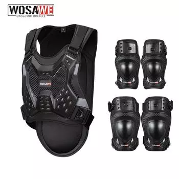 WOSAWE Мотоциклетные налокотники и наколенники Защита Мотоциклетный бронежилет Внедорожные щитки для голени чёрный