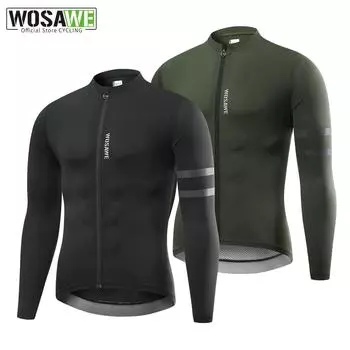 WOSAWE мужские трикотажные изделия с длинным рукавом, дышащие велосипедные футболки, велосипедные топы, велосипедные рубашки MTB, командные велосипедные топы на шоссейном велосипеде, рубашки на молнии с полной молнией S зелёный